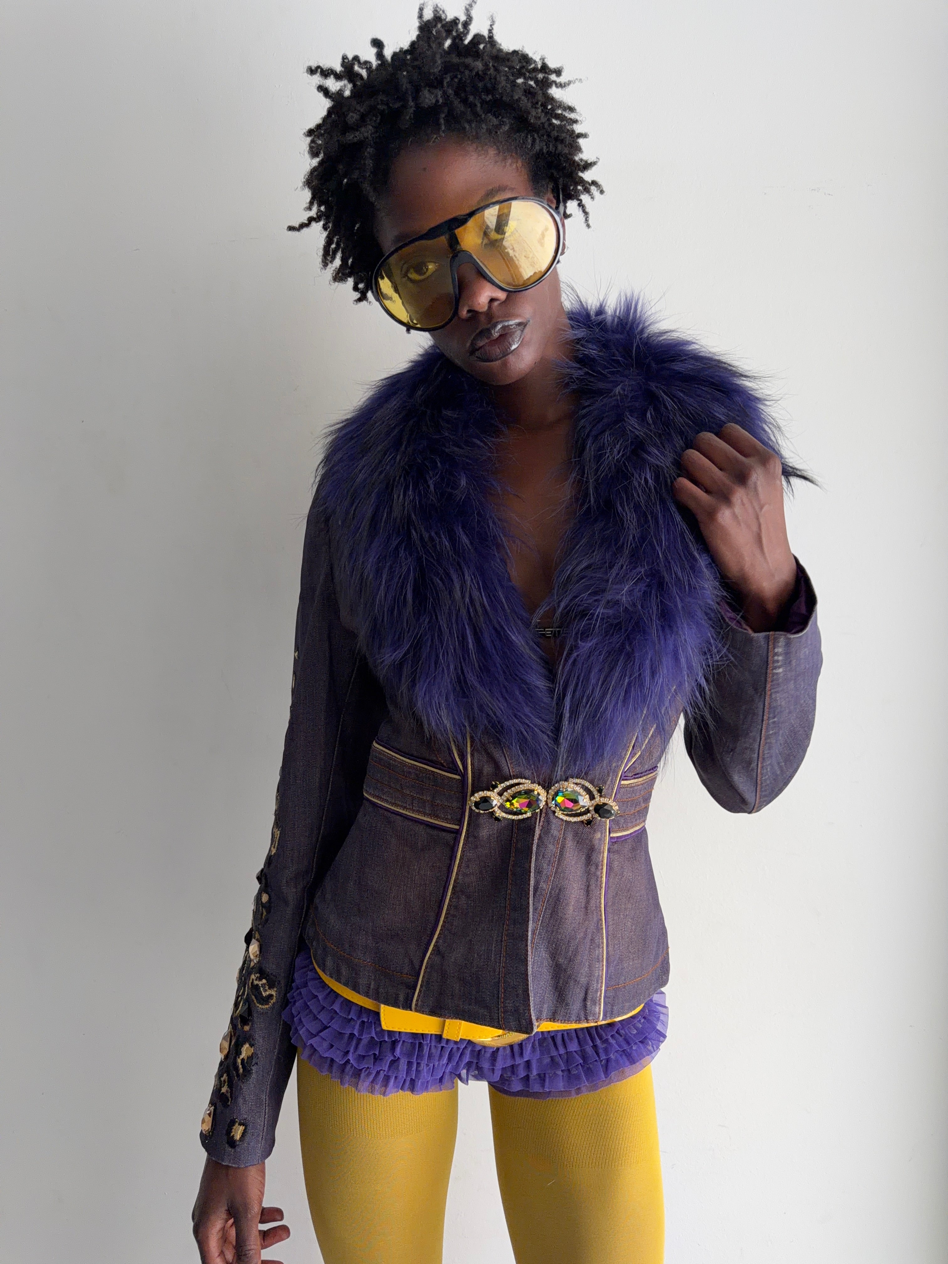 Purple jacket with real fur