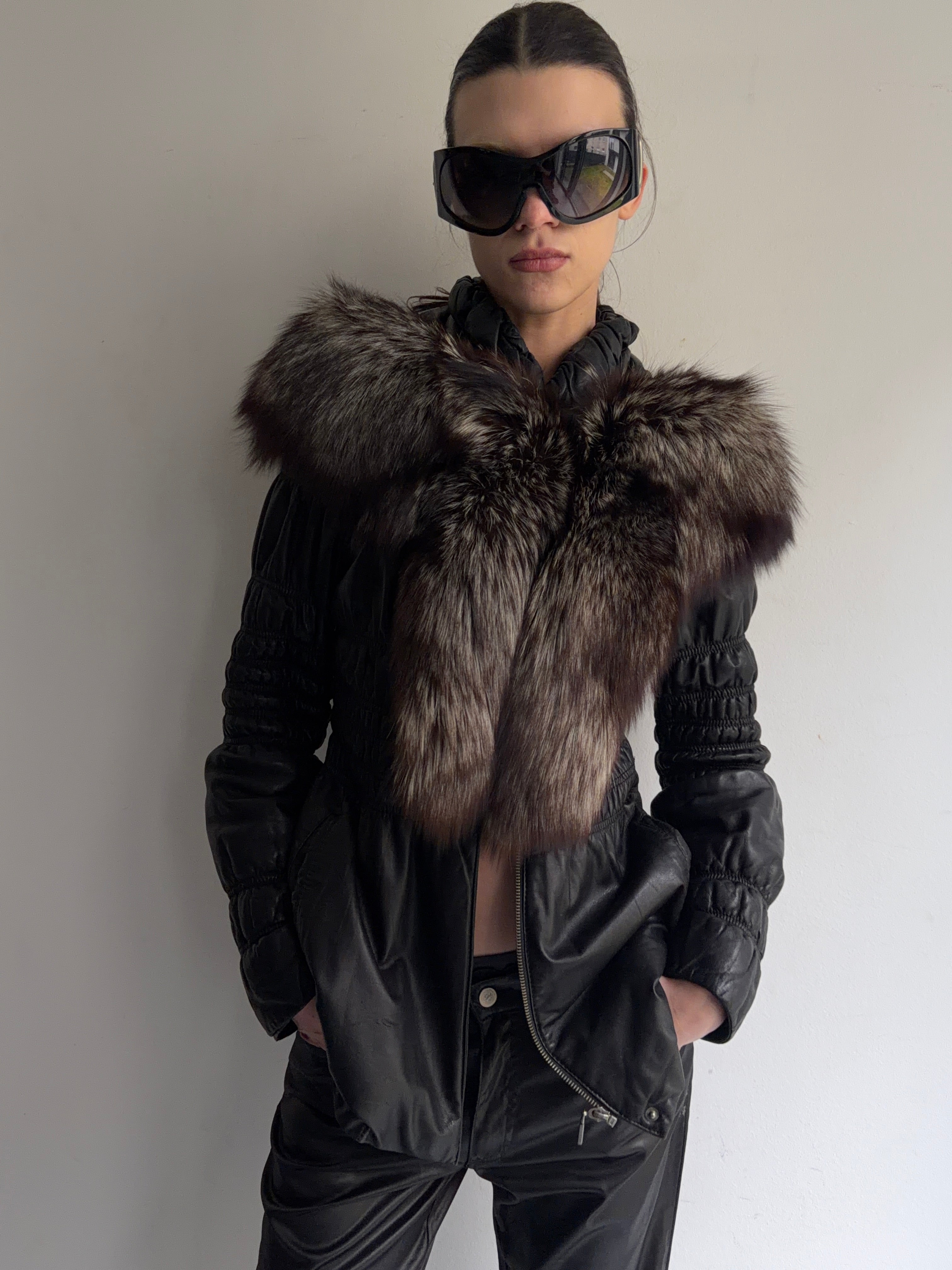 Real leather and real fur coat