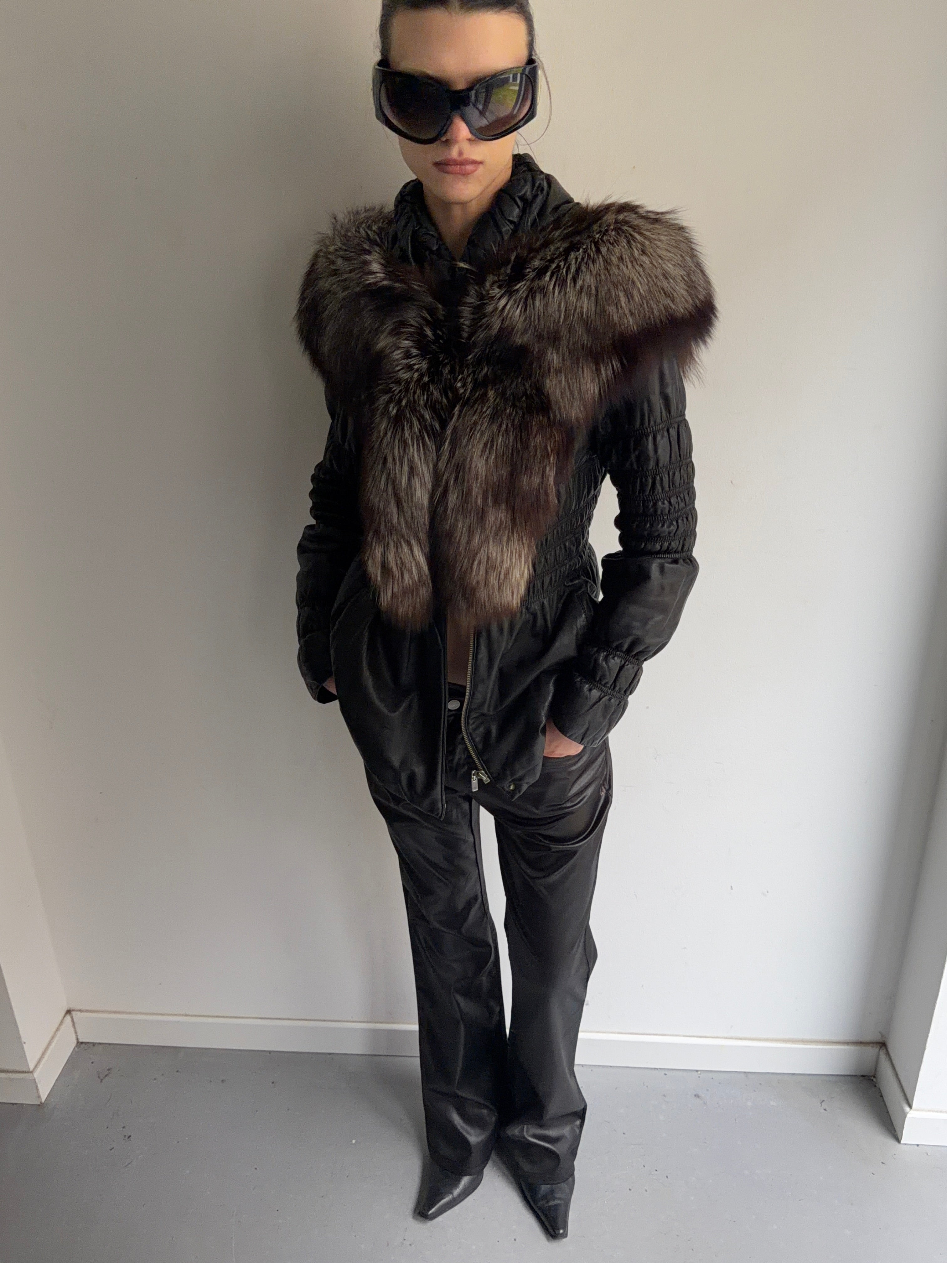 Real leather and real fur coat