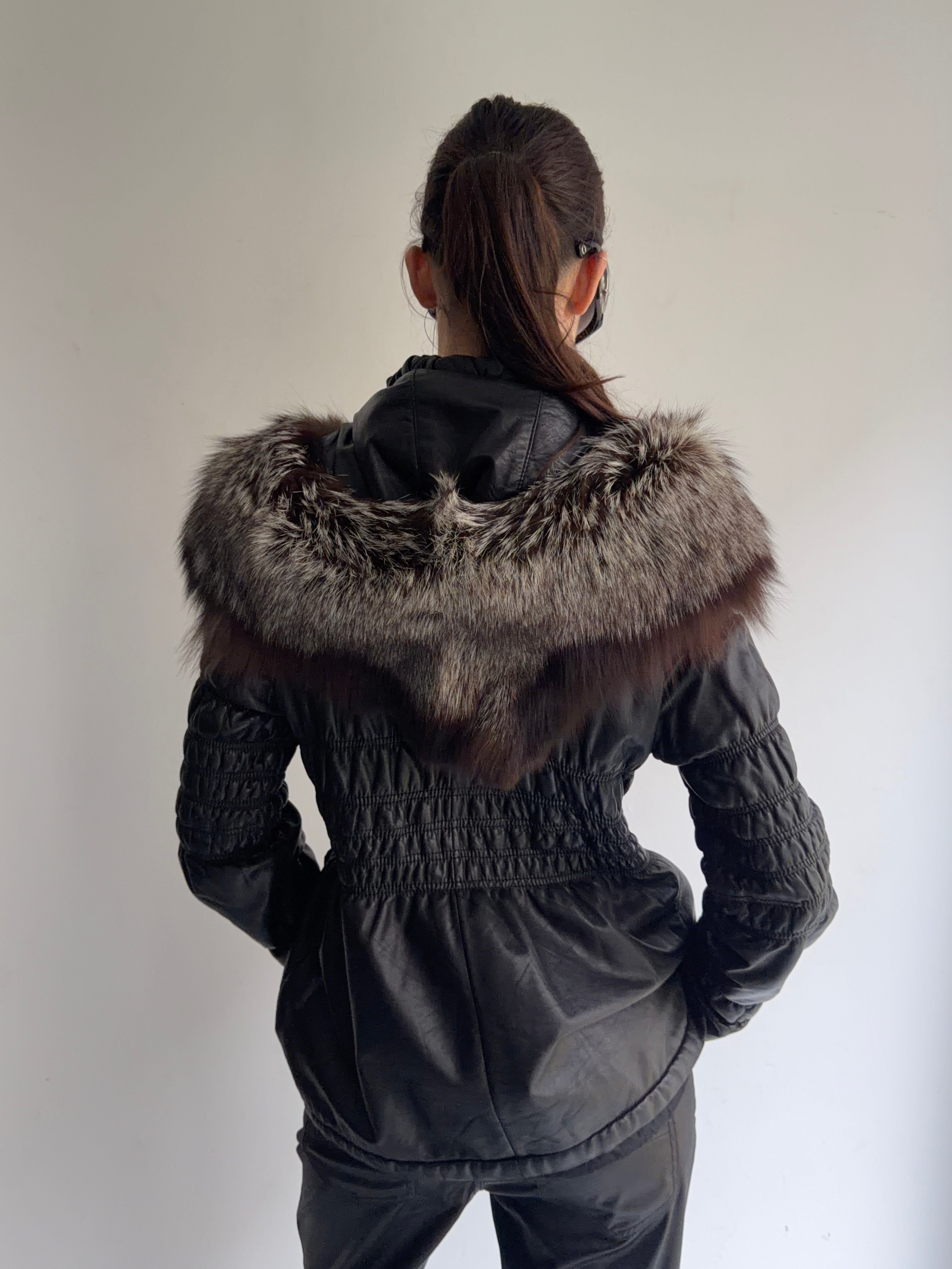 Real leather and real fur coat