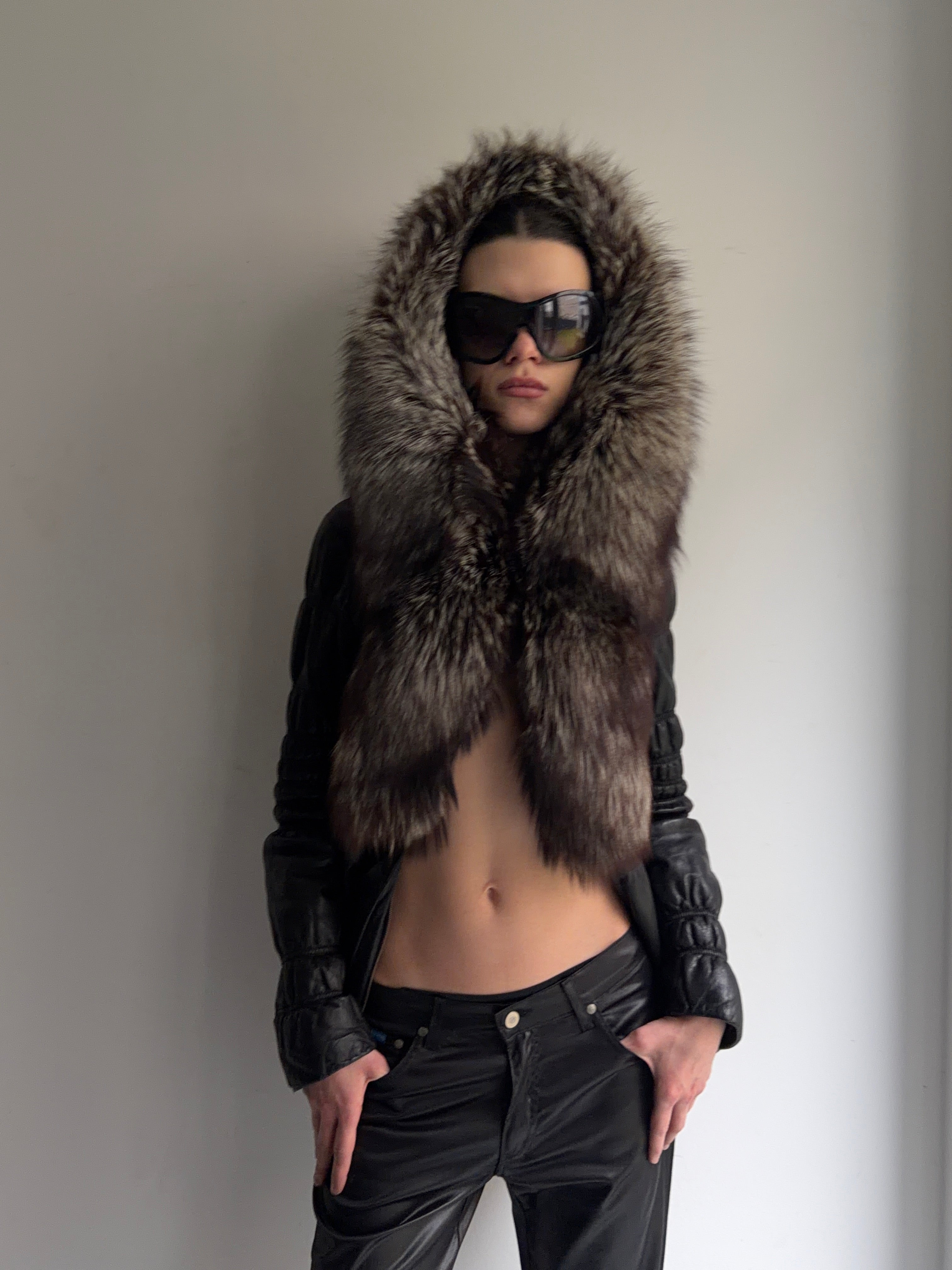 Real leather and real fur coat