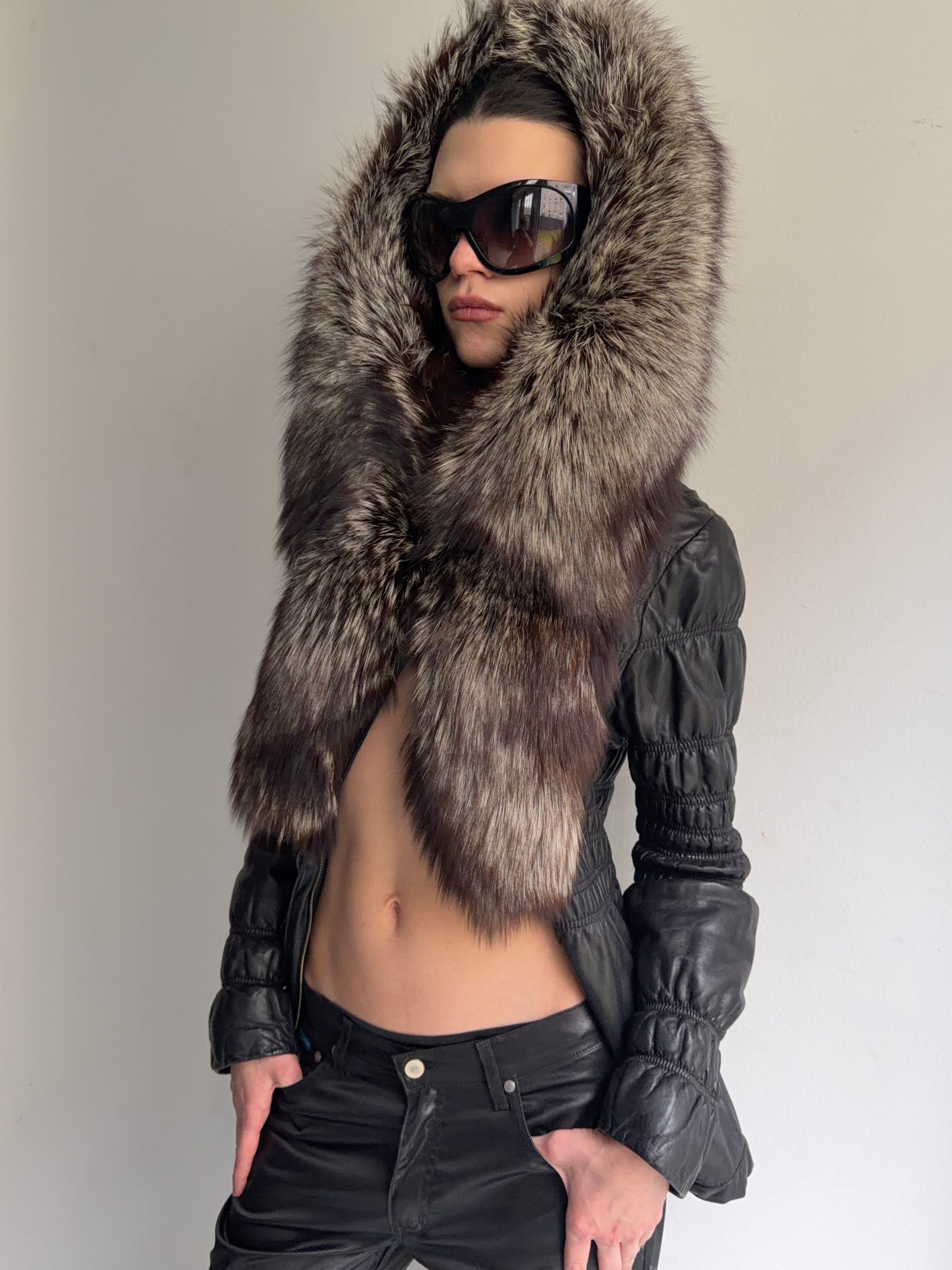 Real leather and real fur coat